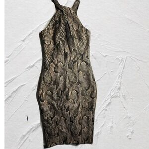 H&M Snake Print Halter Bodycon Dress Gold Black Metallic‎ mini